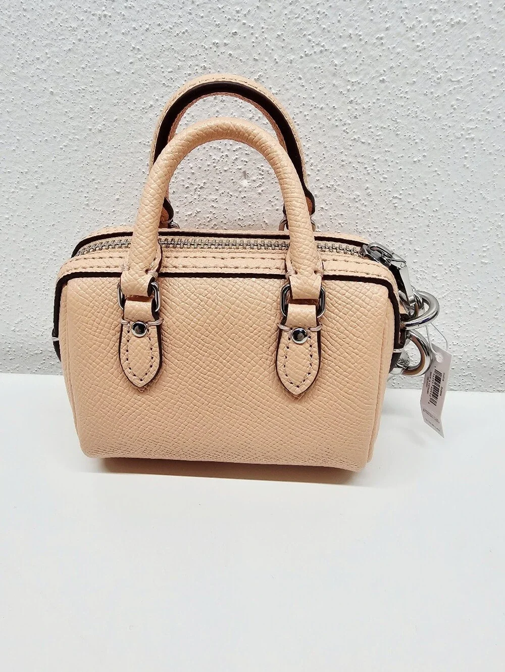 Coach Micro Mini Rowan Satchel Bag Charm Peach Signature Canvas Style CU279
